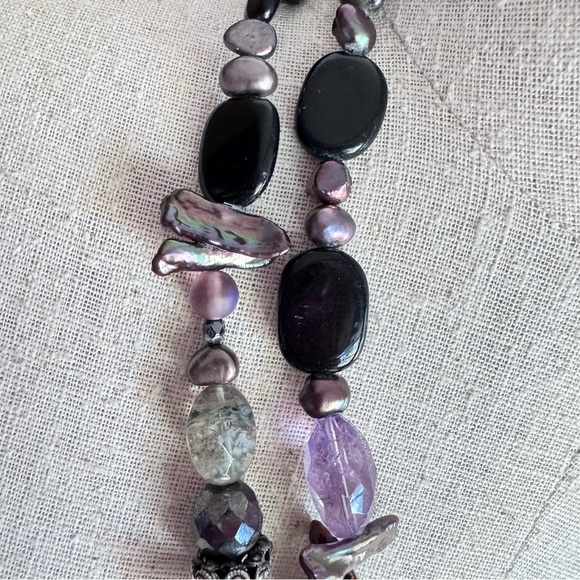 Vintage Maya Evangelista Gemstone Necklace Japanese Pearl Amethyst Labradorite - Picture 4 of 9